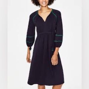Boden ladies navy jersey dress, fit & flare, boho
